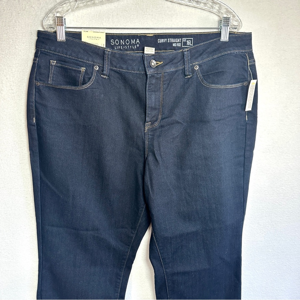 Sonoma Blue Jeans Womens 16L 16 Long Dark Wash Curvy Straight Mid Rise Denim New